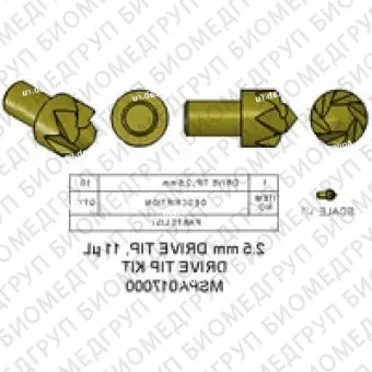 Набор насадок для привода, 2,5 мм, 11 мкл Содержит 10 насадок для вождения
