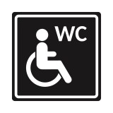 Плоскостной знак Туалет доступный для инвалидов на кресле-коляске 100х100 белый на черном